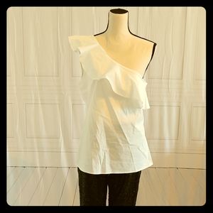 Nordstroms White One Shoulder Ruffle Top XL